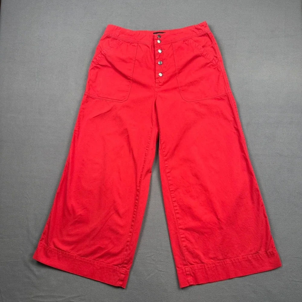 J.Crew Wide Leg Crop Ankle Pants Button Fly Cotton Twill Coastal Nautical Red 8